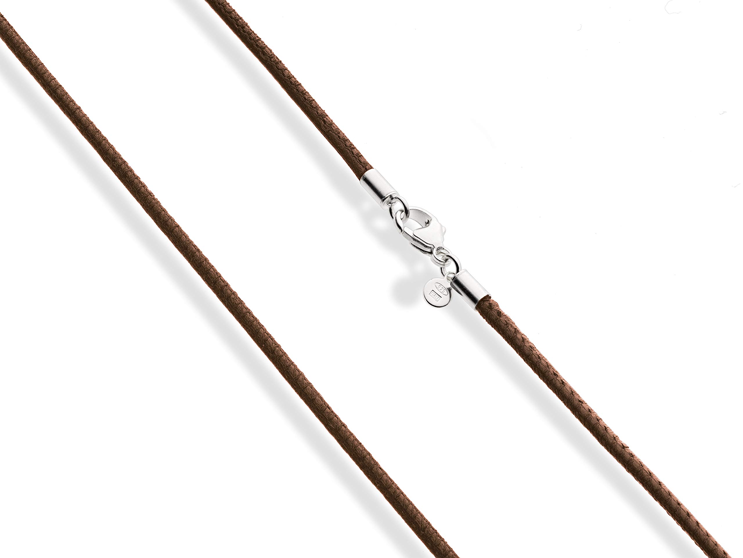 Miabella Genuine 2mm Black or Brown Italian Leather Cord Chain Necklace for Men Women with 925 Sterling Silver Clasp Made in Italy (Brown, 20)