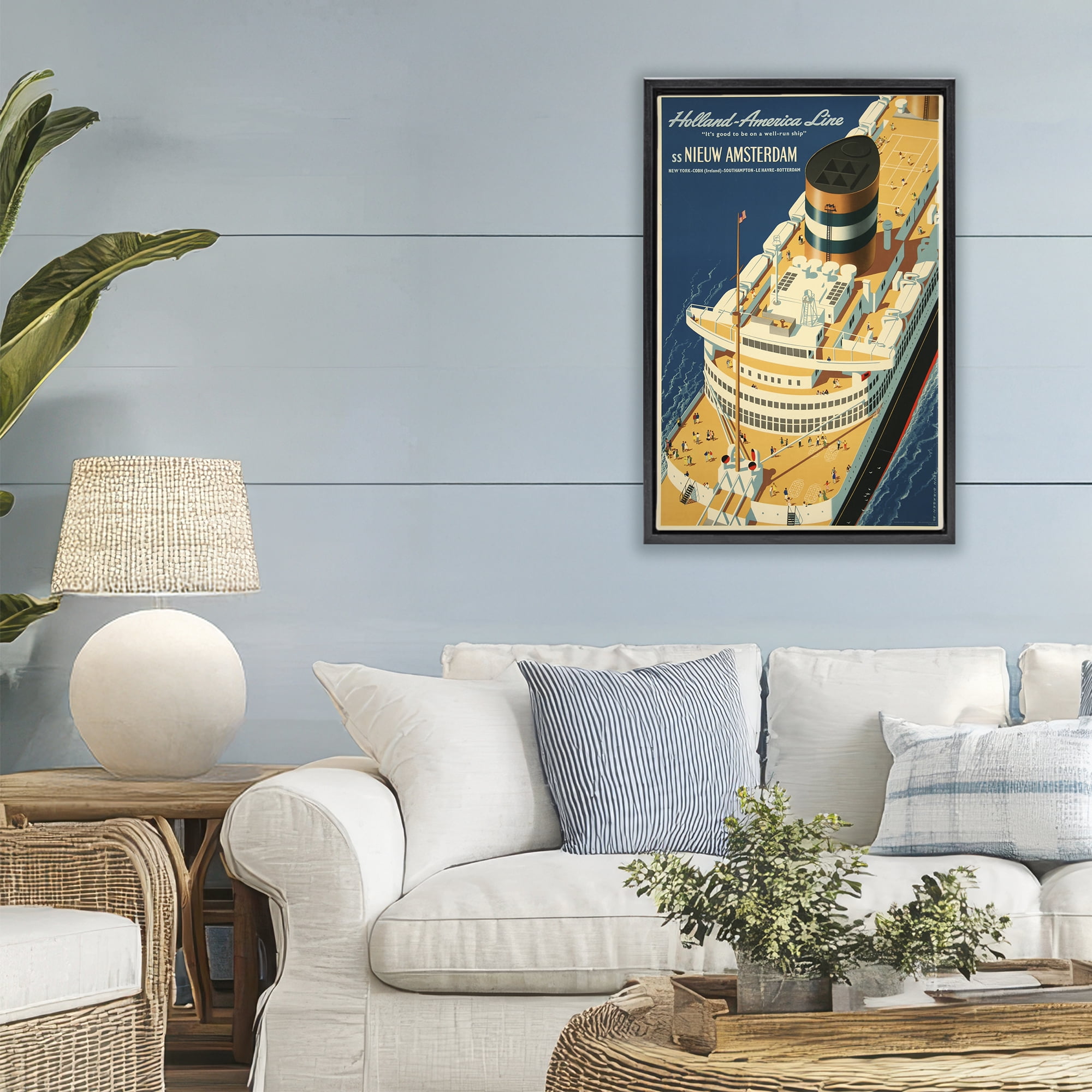 Stupell Industries Nieuw Amsterdam Cruise Ship Black Framed Floater Canvas Wall Art, design by Vintage Posters