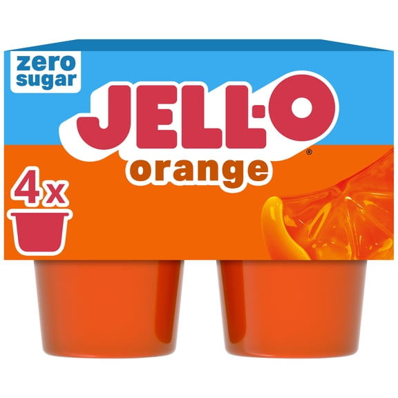 Jell-O Orange Artificially Flavored Zero Sugar Ready-to-Eat Gelatin Snack Cups, 4 Count Cups