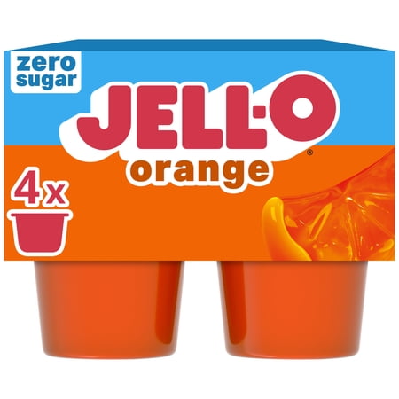 Jell-O Orange Artificially Flavored Zero Sugar Ready-to-Eat Gelatin Snack Cups, 4 Count Cups