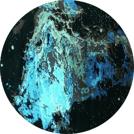 Ahgly Company Indoor Round Oriental Turquoise Blue Industrial Area Rugs, 8' Round