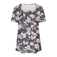 thumbnail image 5 of Odbmxy Women Blouses Square Neckline Short Sleeve Summer Plus Size Tops for Women Floral Vacation Gray Ruffles Tunic Tops, 5 of 5