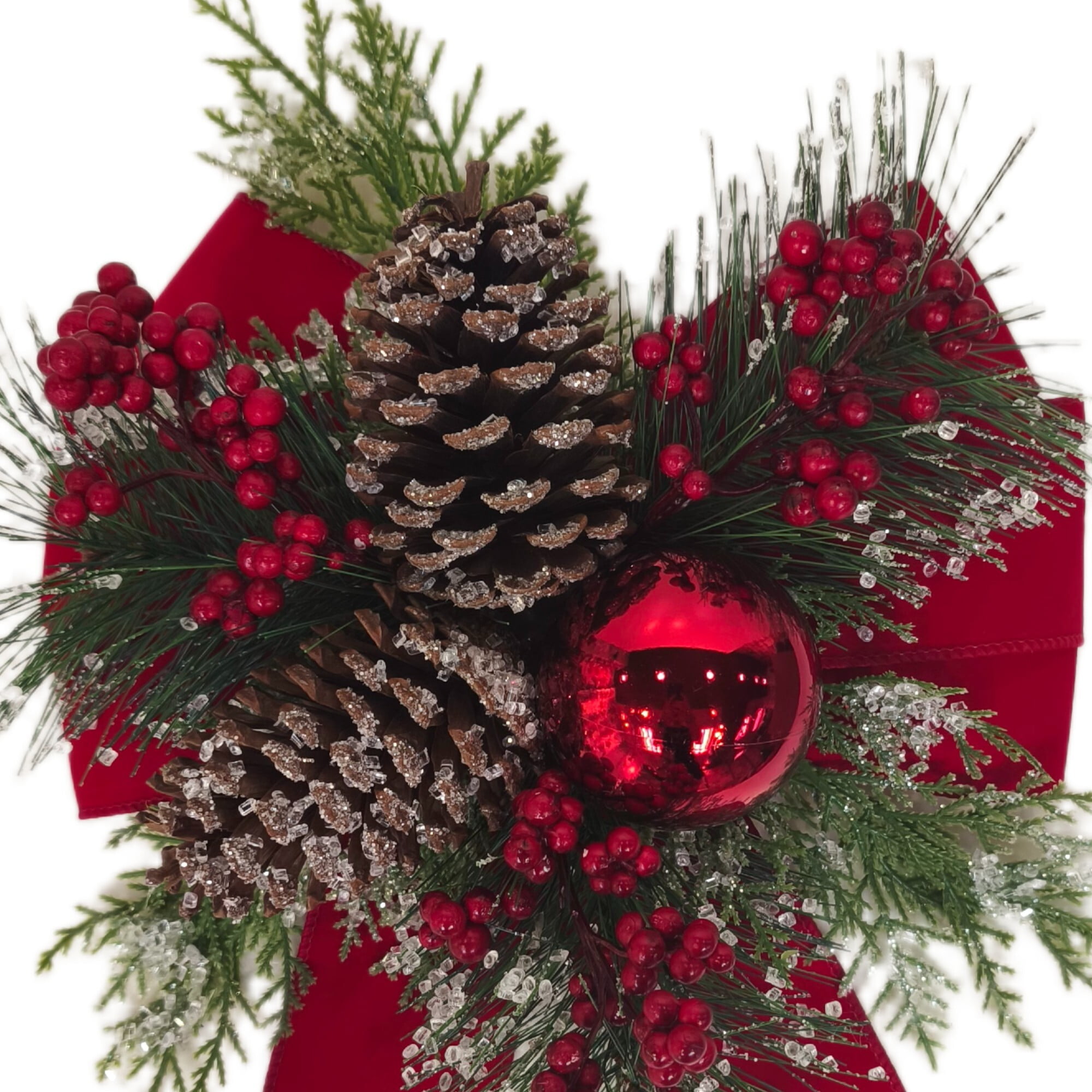 Red Velvet Christmas Floral Bow Decor, 13" Tall, Holiday Time