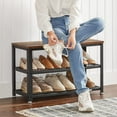 thumbnail image 3 of 28.7" Shoe Rack Bench 3-Tier Shoe Shelf Storage Bench with Metal Mesh Shelves and Seat Shoe Rack Brown, 3 of 7