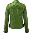 thumbnail image 2 of HOT Women's Genuine Lambskin Real Quilted Green Leather Jacket Stylish Collared Biker Coat W177, 2 of 3