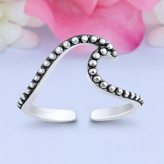 8mm-Wave Toe Band Ring 925 Sterling Silver Thin Adjustable Stylish Rings For Women