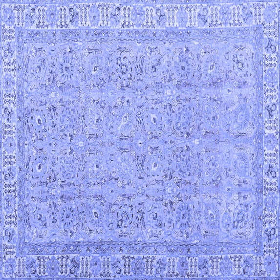 Ahgly Company Machine Washable Indoor Square Abstract Blue Contemporary Area Rugs, 5' Square