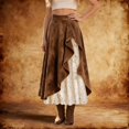 thumbnail image 4 of Western Style Skirt with Alluring Lace Inserts, Boho Mid Length A-Line Denim, Women's Casual Elastic Waist Frayed Hem Distressed Hippie Long Maxi, 4 of 9
