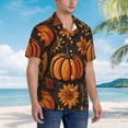 thumbnail image 3 of Sikiie Autumn Pumpkin Leaves Print Men's Hawaiian Shirt, Summer Beach Button Pocket Short Sleeve T-Shirt,Medium, 3 of 7