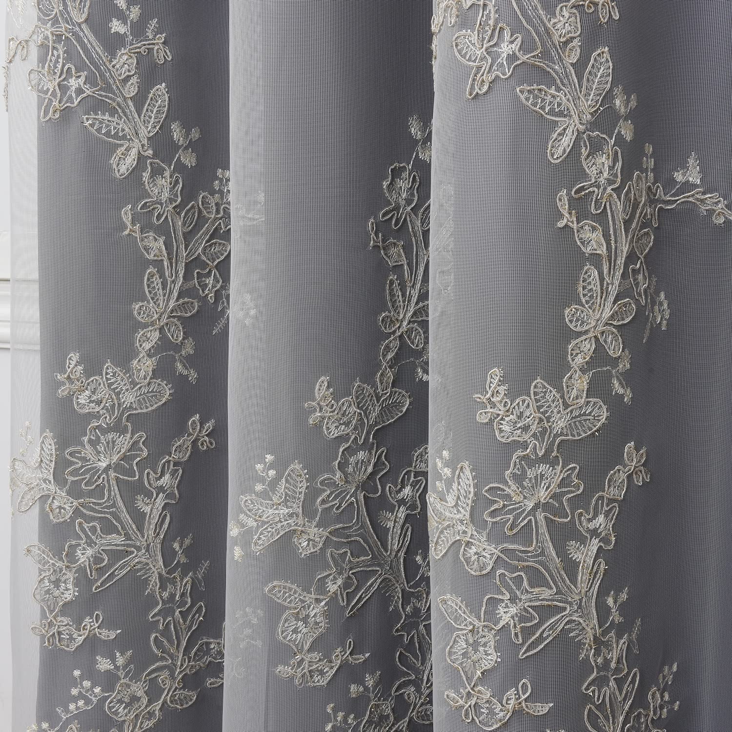 GYROHOME Double Layered Curtains with Embroidered White Sheer