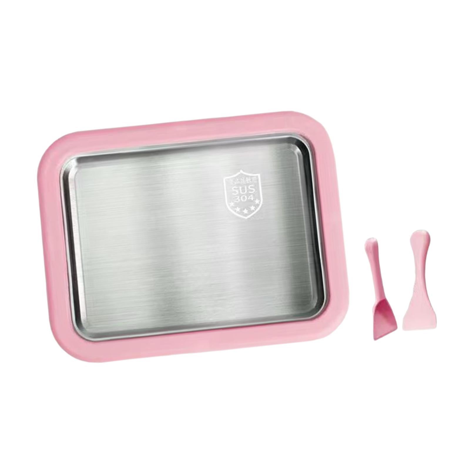 TISHITA Maker Ice Cream Homemade Tray Yogurt with 2 Spatulas Household Gelato Icecream Instant Cold Plate Pink
