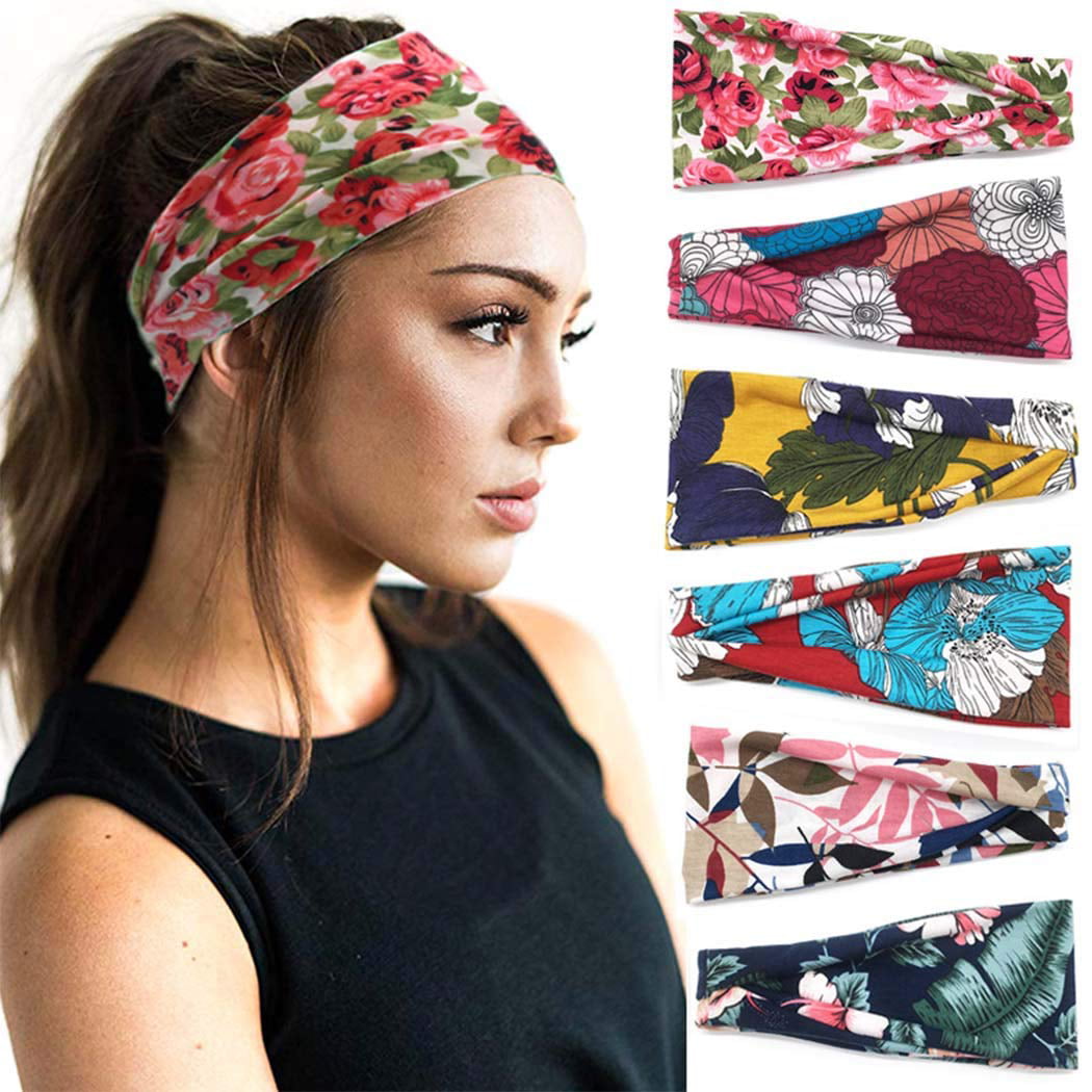 Lady Up 6 Pack Headbands Boho Flower Vintage Yoga Head Bands Hair Scarf Accessories for Women and Girls 