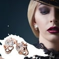 thumbnail image 4 of Women's Rose Gold Skull Stud Earrings - Sparkling Diamond Gothic Jewelry, Pierced Rhinestone Studs for Halloween & Everyday Wear, 4 of 9