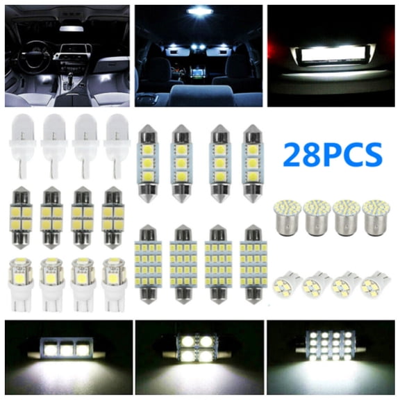 Liwarace 28Pcs LED Car Interior White Combo Map Door Trunk License Plate Light Bulbs