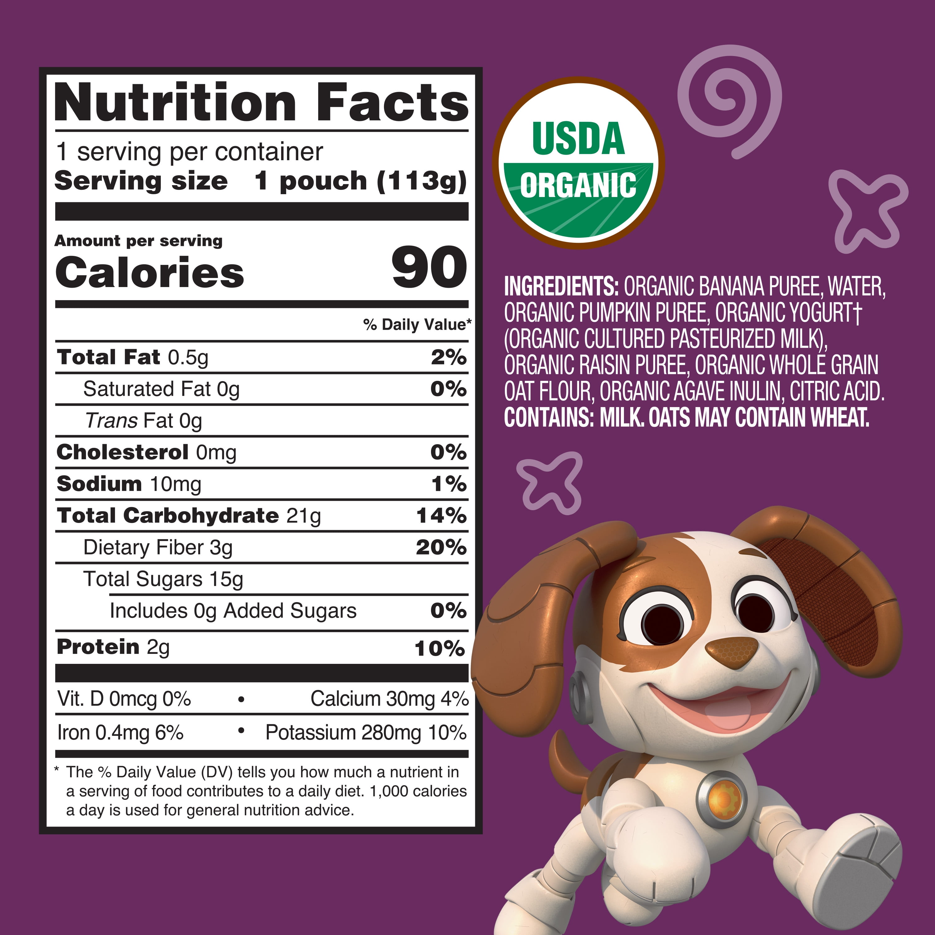 Earth's Best Organic Digestive Support Toddler Food, Banana Pumpkin Raisin Smoothie, 4 oz Pouch