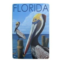 Metal Florida Pelican Bird Sign Tin Coastal Home Nautical Beach House Wall Art Decor