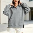 thumbnail image 3 of Fashion Sweatshirts for Women Plus Size Pullover Sweatshirt Long Sleeve Button With Kangaroo Pocket Side Slit Loose Tops, 3 of 7