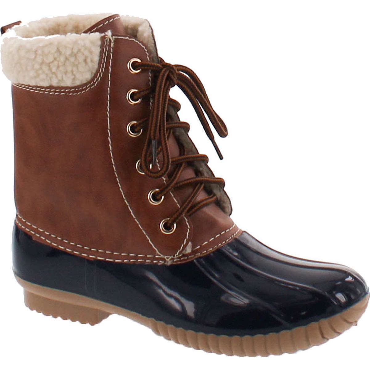 Two Tone Lace Up Ankle Rain Duck Boots 