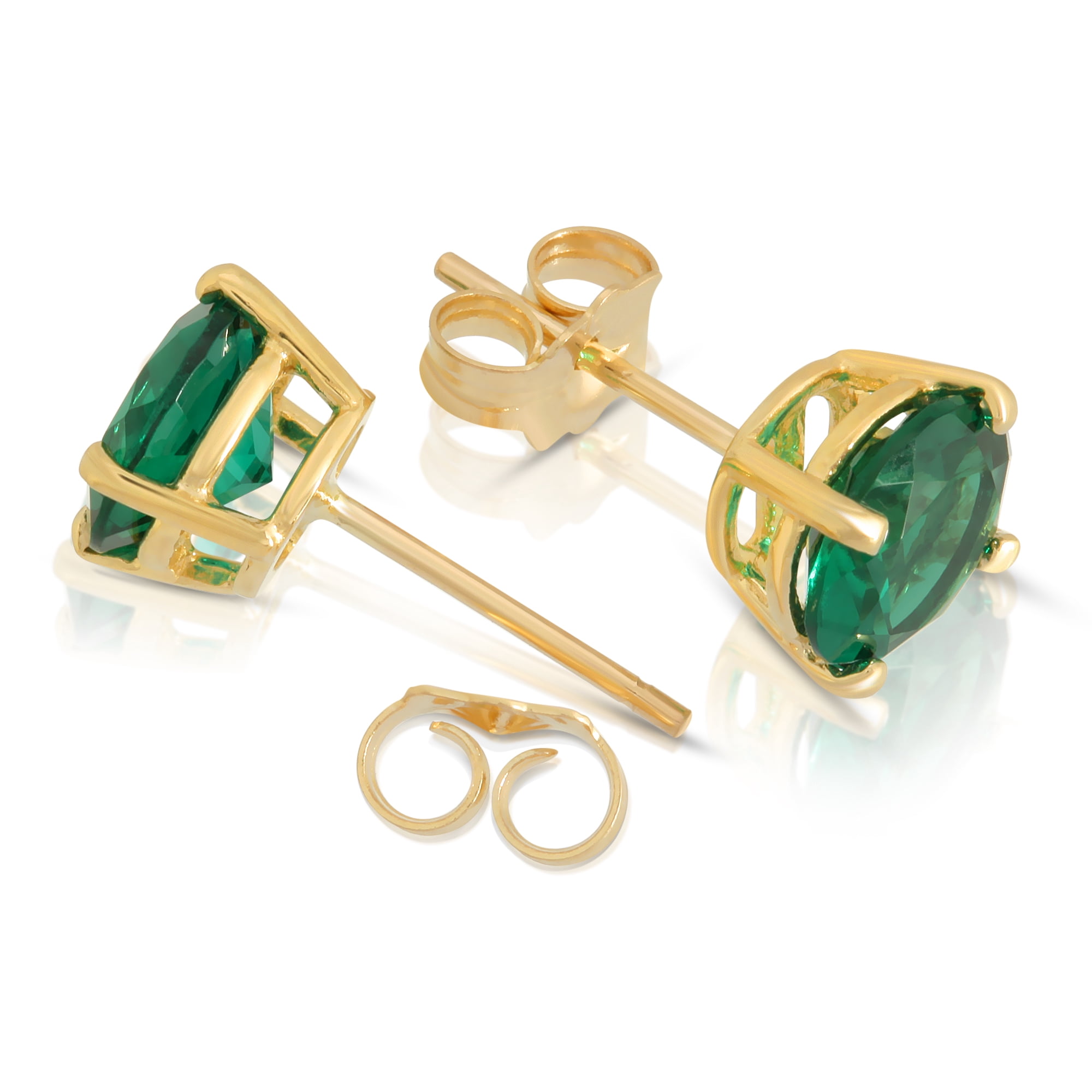 Galaxy Gold 14K Solid Gold 2 Carat Natural Emerald Stud Earrings for Women - Yellow Gold Fine Jewelry