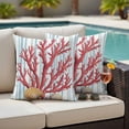 thumbnail image 4 of Red Coral Outdoor Waterproof Pillow Covers, Coastal Shell Summer Beach Stripe Nautical Decorative Square Throw Pillowcase Sofa Cushion Sham for Patio/Couch/Chair, 18"x18" 2 Pack, 4 of 8