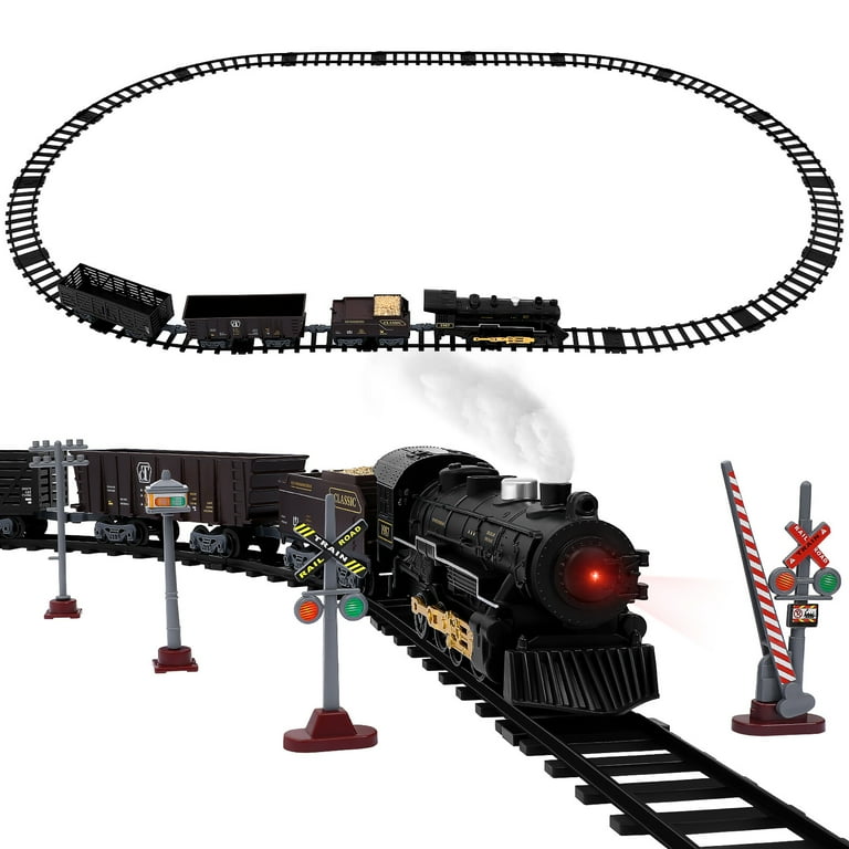  Hot Bee Train Set - Train Toys for Boys Girls w/Smokes, Lights  & Sound, Tracks, Toy Train w/Steam Locomotive Engine, Cargo Cars & Tracks,  Christmas Train Toys Gifts for 3 4