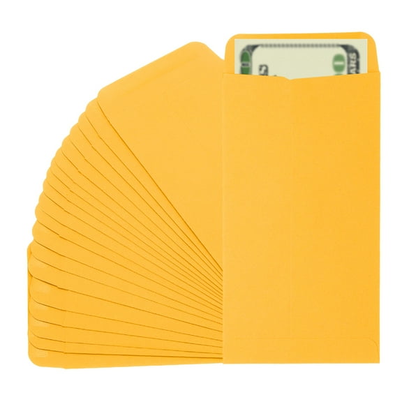 Uxcell Money Envelope, 50 Pcs 6.5" x 3.5" Cash Holder for Checks Coins, Deep Yellow