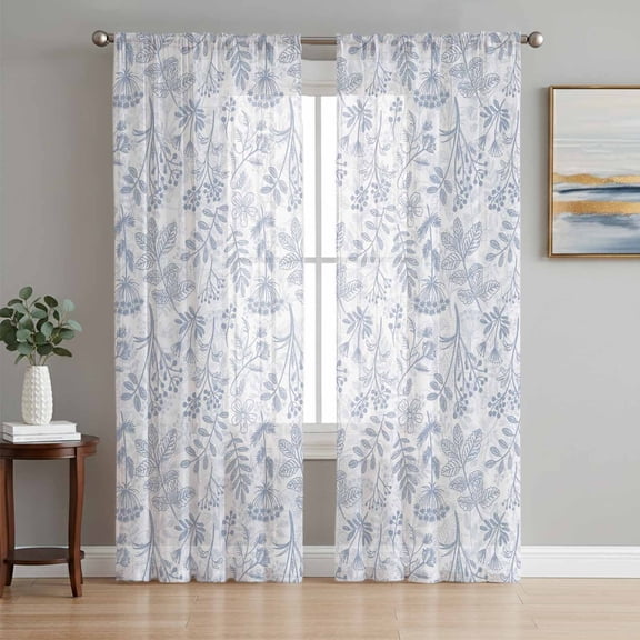 Light Blue Dandelion Sheer Curtains 72 Inch Length 2 Panels Set, Spring Flowers Modern Minimalist Voile Window Treatment Rod Pocket Curtains Sheers Drapes for Bedroom/Living Room/Kitchen 52"x72"x2
