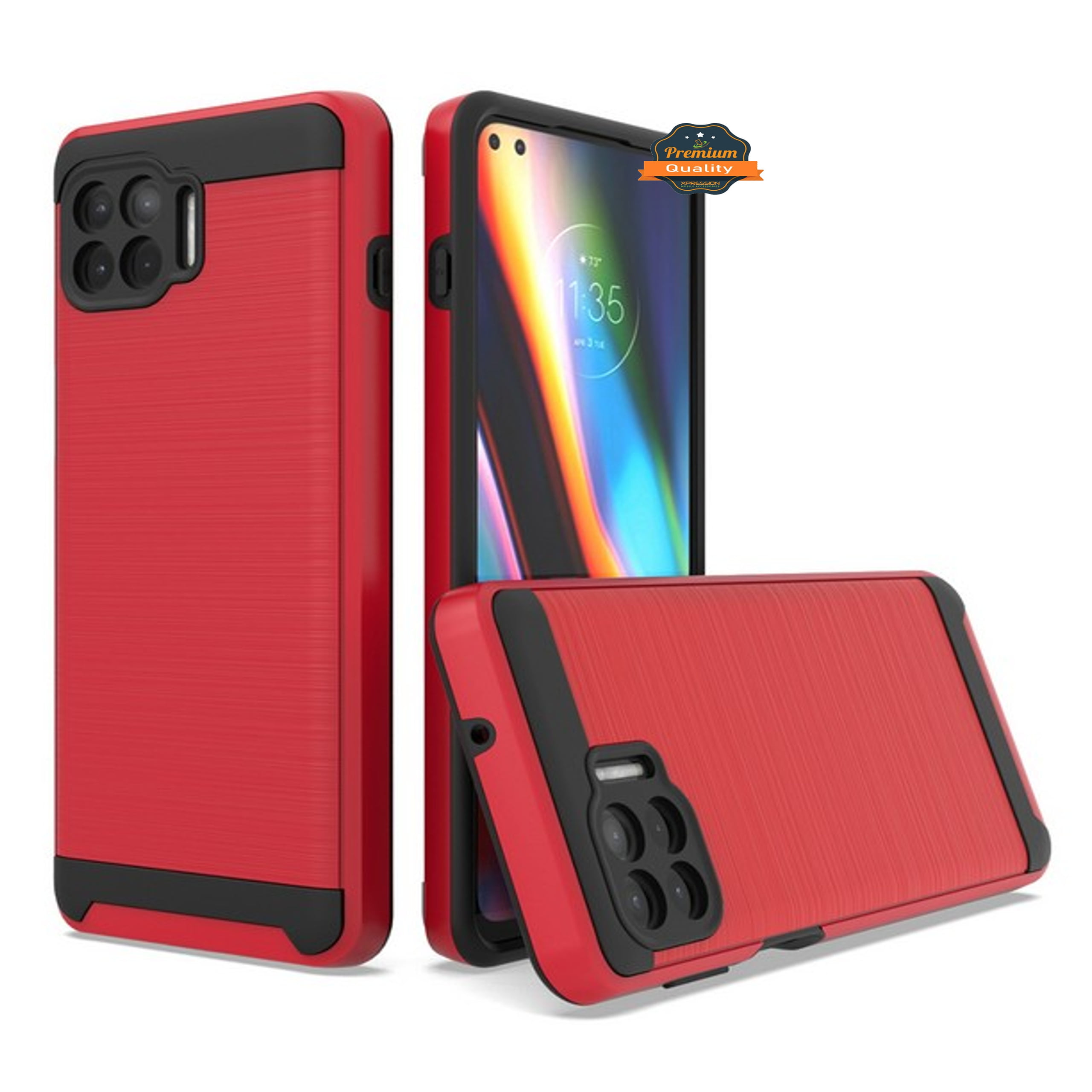 For Motorola Moto One 5G, Moto G 5G Plus Rugged TPU + Hard PC Brushed Metal Texture Hybrid Dual Layer Shockproof Phone Case Cover by Xpression [Red] - Walmart.com