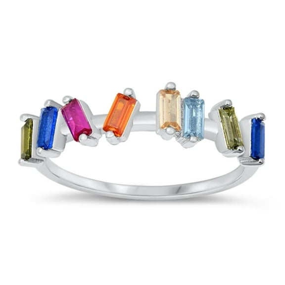 Modern Love Rainbow Radiant Ring .925 Sterling Silver Band Multi-color CZ Jewelry Female Size 4