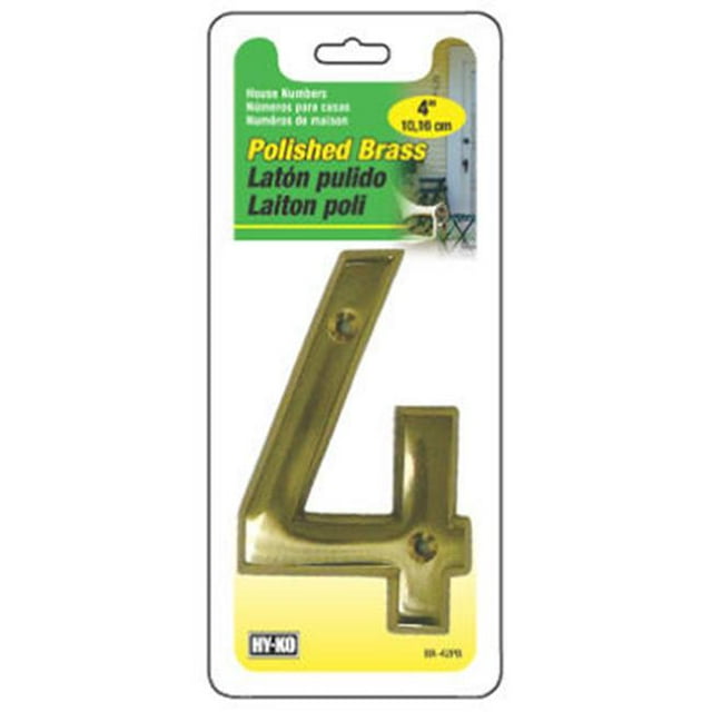 HY-KO Produits BR-42PB/4 Chiffres, 4 Pouces, Laiton Poli