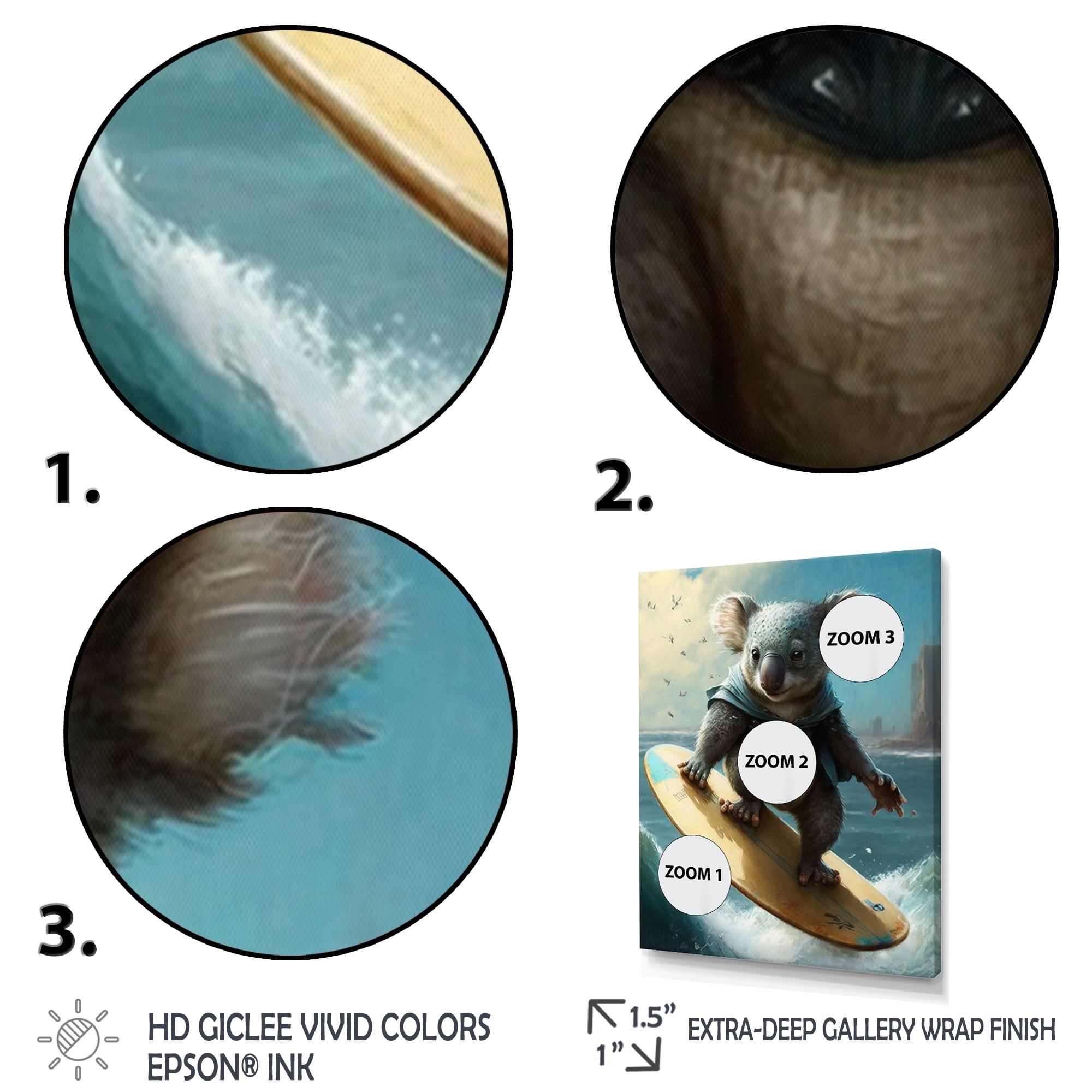 Designart Koala Surfing I Canvas Wall Art