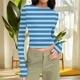 thumbnail image 7 of ABATAB Long Sleeve Shirts for Womens Crewneck Crop Tops Striped Slim Fitted T Shirts Casual Trendy Going out Outfit, 7 of 7