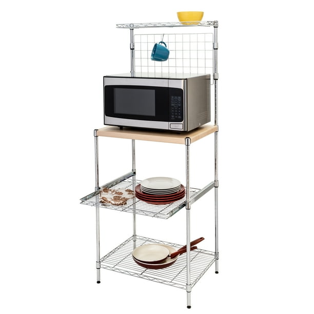 Honey Can Do Baker's Rack with Storage and Wood Cutting Board, Chrome