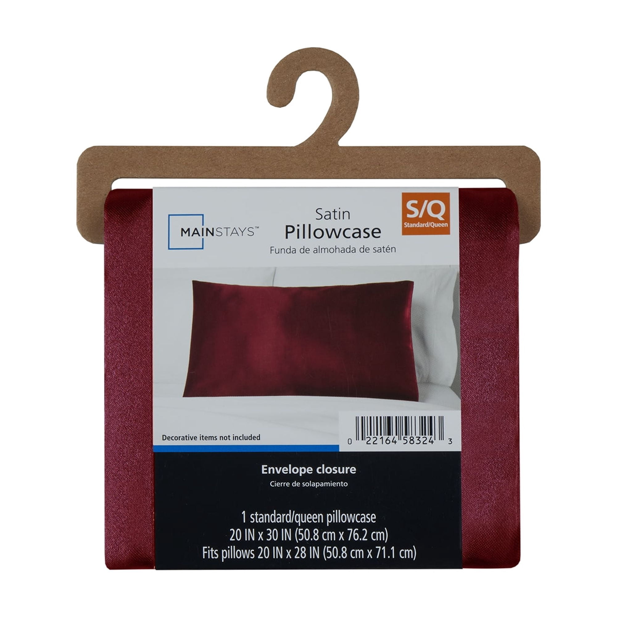 Mainstays Satin Pillowcase – Standard – Merlot Red – Frizz Control & Cooling Comfort – 1 Pack