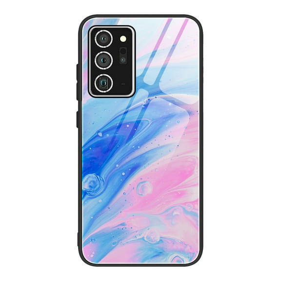 Allytech Galaxy Note 20 Ultra Cover, Slim Silicone Frame Tempered Glass Back Cover Anti-scratch Shockproof Drop Protection Bumper Defender Case Cover for Samsung Note 20 Ultra, Pink Blue Marble