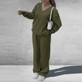 thumbnail image 2 of longantii Two Piece Sets for Women 2025 Casual V Neck Sweatshirt Wide Leg Pants Lounge Sets Baggy Comfy Tracksuit Knit Fall Winter Outfits Army Green XXL, 2 of 7