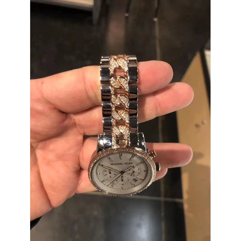 Michael Kors Chronograph Quartz Crystal White Dial Watch Michael Kors Lennox Pave Crystals Chronograph White Dial Two  main image 4