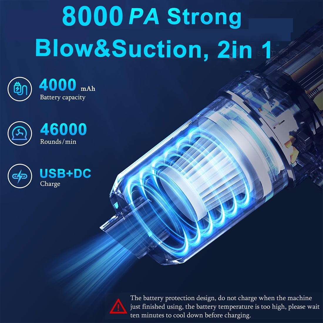 WXJHEOFD Handheld Vacuum Cordless, 8000PA Powerful Cyclonic Suction Vacuum Cleaner duster, Car Vacuum Cleaner High Power, Portable Quick Charge Hand Vacuum with Washable HEPA Filter for Car