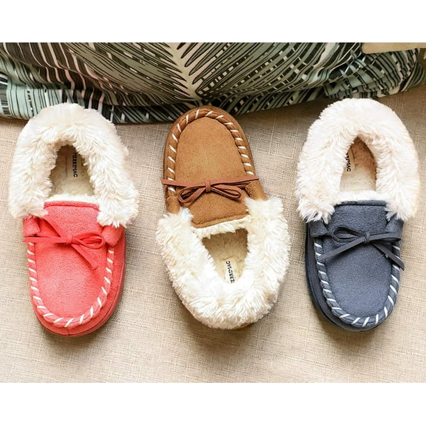 Boys and Girls Memory Foam Moccasin Slippers with Fuzzy and Warm Sherpa Lining Walmart