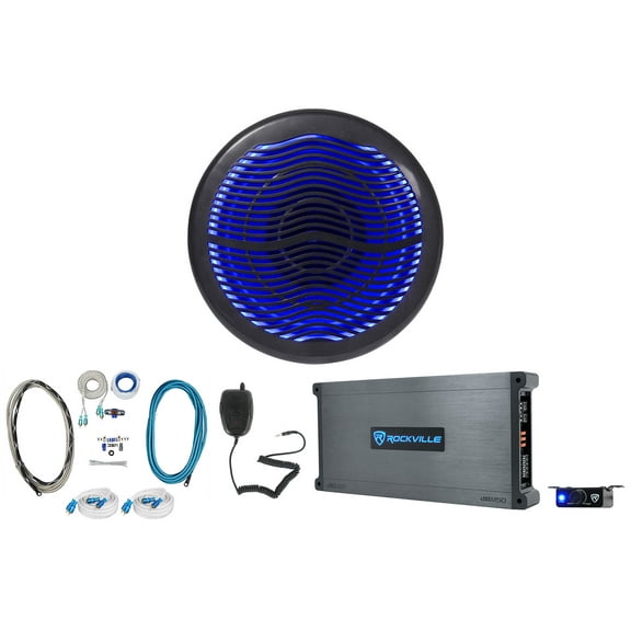 Rockville MS10LB 10" 2400w Marine/Boat 10" Subwoofer w/LED 5-Channel Amplifier