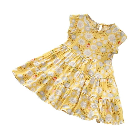 

Toddler Girl s Summer Dresses Toddler Kids Baby Girls Fashion Cute Flying Sleeve Sweet Flower Print Ruffle Dress Summer Dresses for Toddler