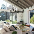thumbnail image 3 of ACROMA  12-light 41In Farmhouse Black Geometric Wheel Chandelier - N/A Weathered Walnut Distressed, Satin, Matte Adjustable Painted, 3 of 5
