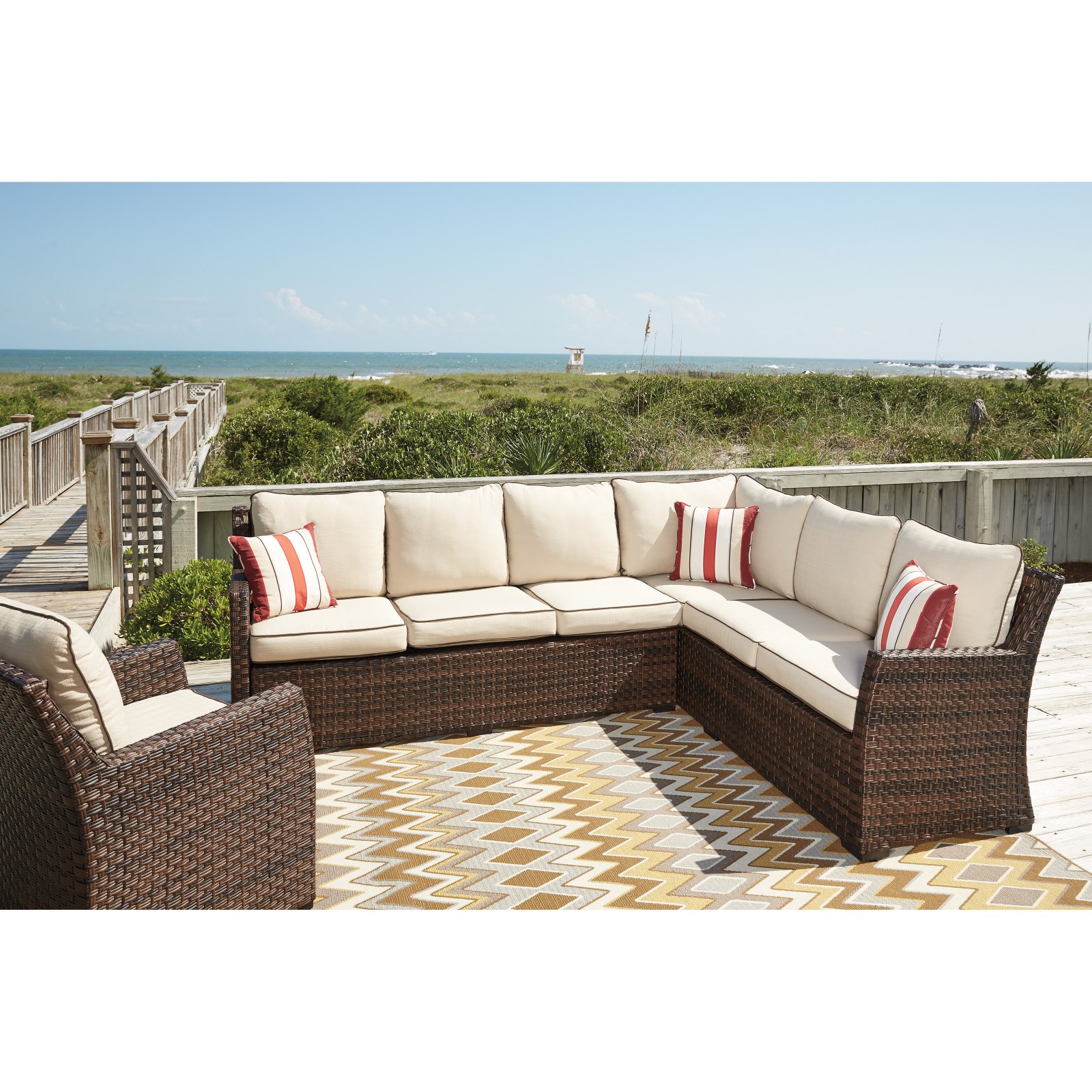 Signature Design By Ashley Salceda Brown Outdoor Sofa Set Baci Living