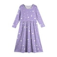 thumbnail image 4 of Inglocry Girl's Long Sleeve Polka Dot Loose Casual Round Neck Holiday Long Maxi Dress with Pockets 5-14 Years Light Purple 5-6Y, 4 of 4