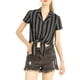 thumbnail image 5 of CAMISA CORTA DE MUJER CON RAYAS Y BOTONES, MANGA CORTA, CON NUDO EN LA PARTE FRONTAL, TALLA XS, NEGRO, 5 of 7