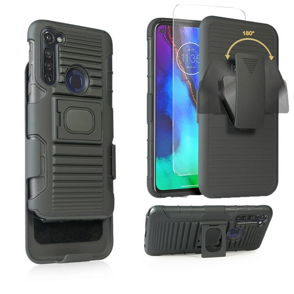 Compatible for Moto G Stylus Case with Tempered Glass Screen Protector Belt Clip Holster Defender Rugged Shock Proof Armor Heavy Protection Phone Cover w/Magnetic Mount Plate [Black]