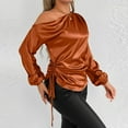 thumbnail image 6 of Aboser Womens Off Shoulder Shirts Trendy Silky Satin Shirt Ruched Long Sleeve Blouses Dressy Casual Party Club Blouse Loose Fits Semi Formal Tops Coffee M, 6 of 6