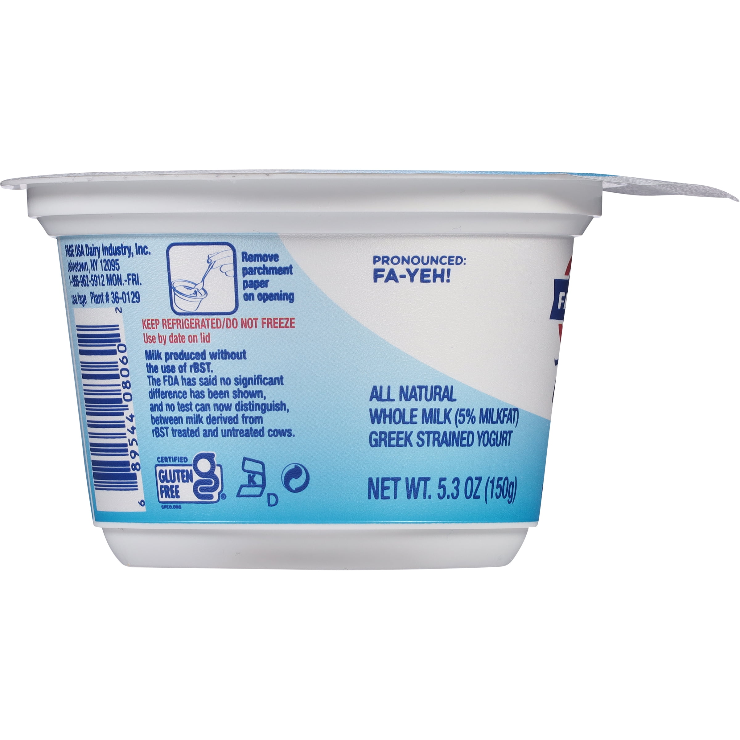 FAGE Total All Natural Whole Milk Plain Greek Strained Yogurt, 5.3 oz