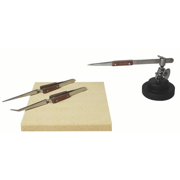 Soldering Kit with Fiber-Grip Tweezers, Third Hand Base, & 6" x 6" Heat-Resistant Board - KIT-0110