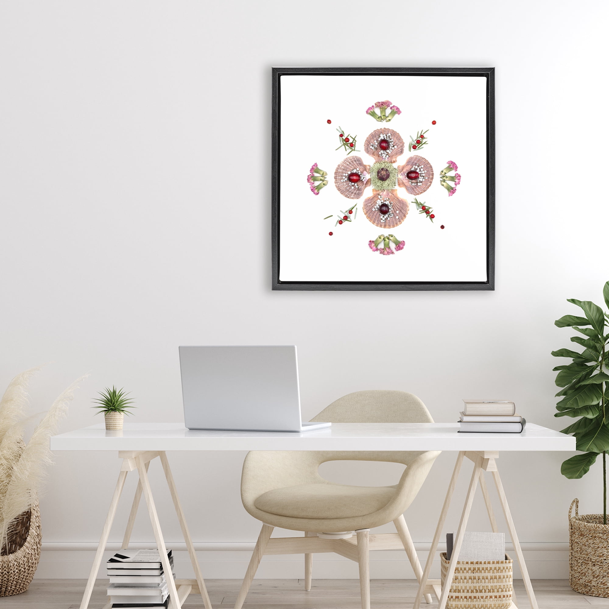 Stupell Industries Clam Shells & Botanicals Pattern Black Framed Floater Canvas Wall Art, design by Beth Adoette